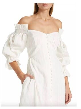 Cult Gaia Simona Ruffled Off The Shoulder Midi Dress Off White Womens Size 0